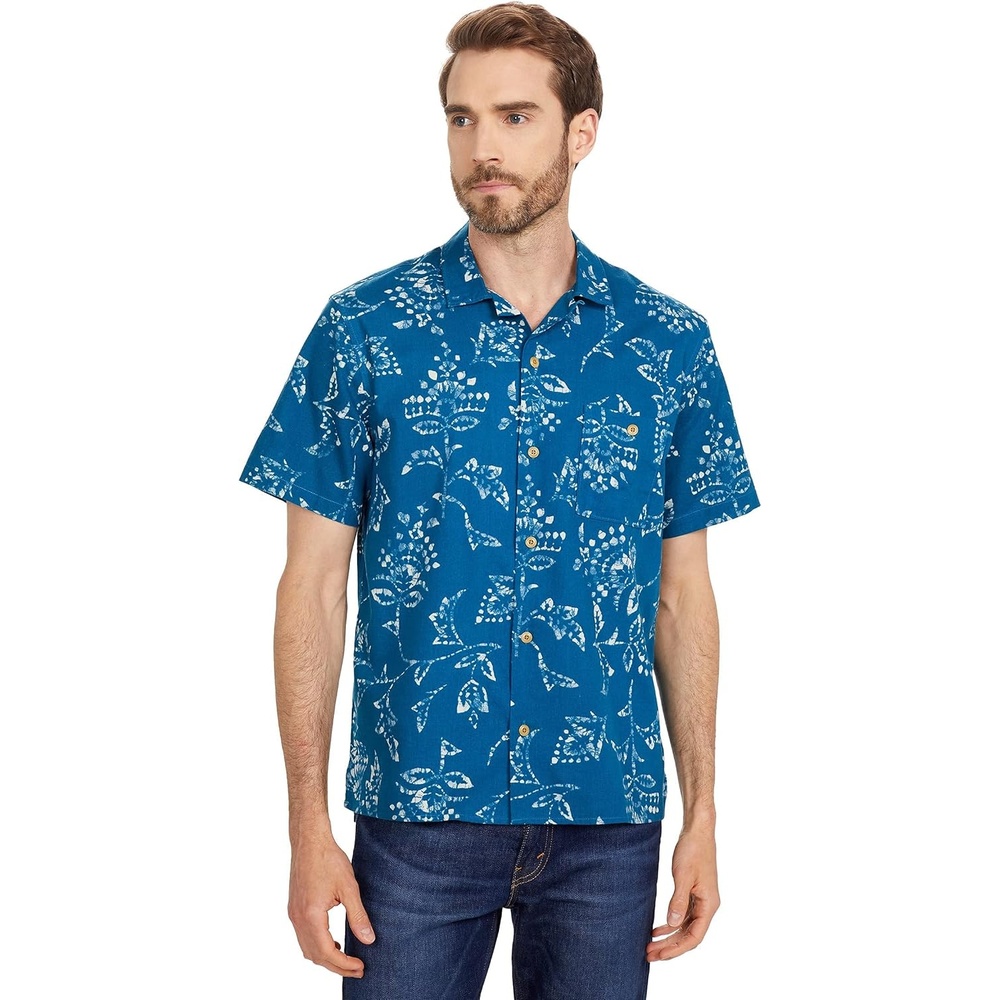 image:imageLucky Brand Mens Short Sleeve Button Up Club Collar ShirtBlue Print