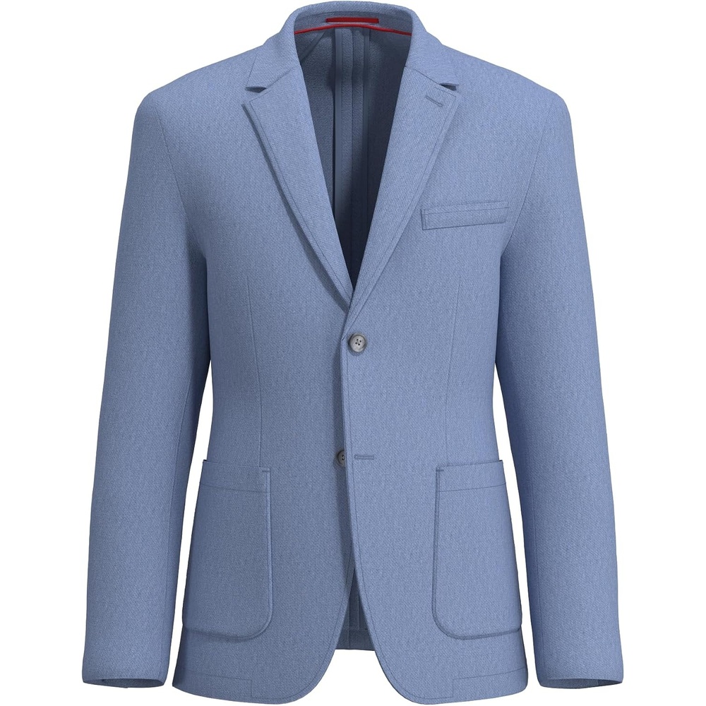 image:imageLucky Brand Mens Sport Coat Slim Fit Knit Plaid Unstructured 2 Button Notch CollarBlue