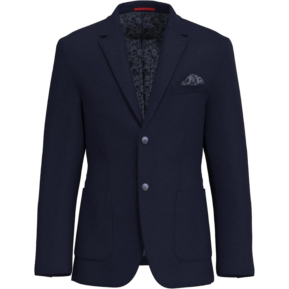 image:imageLucky Brand Mens Knit Blazer Sportcoat Rayon Polyester Blend Slim Fit Plaid 2 Button Notch CollarNavy