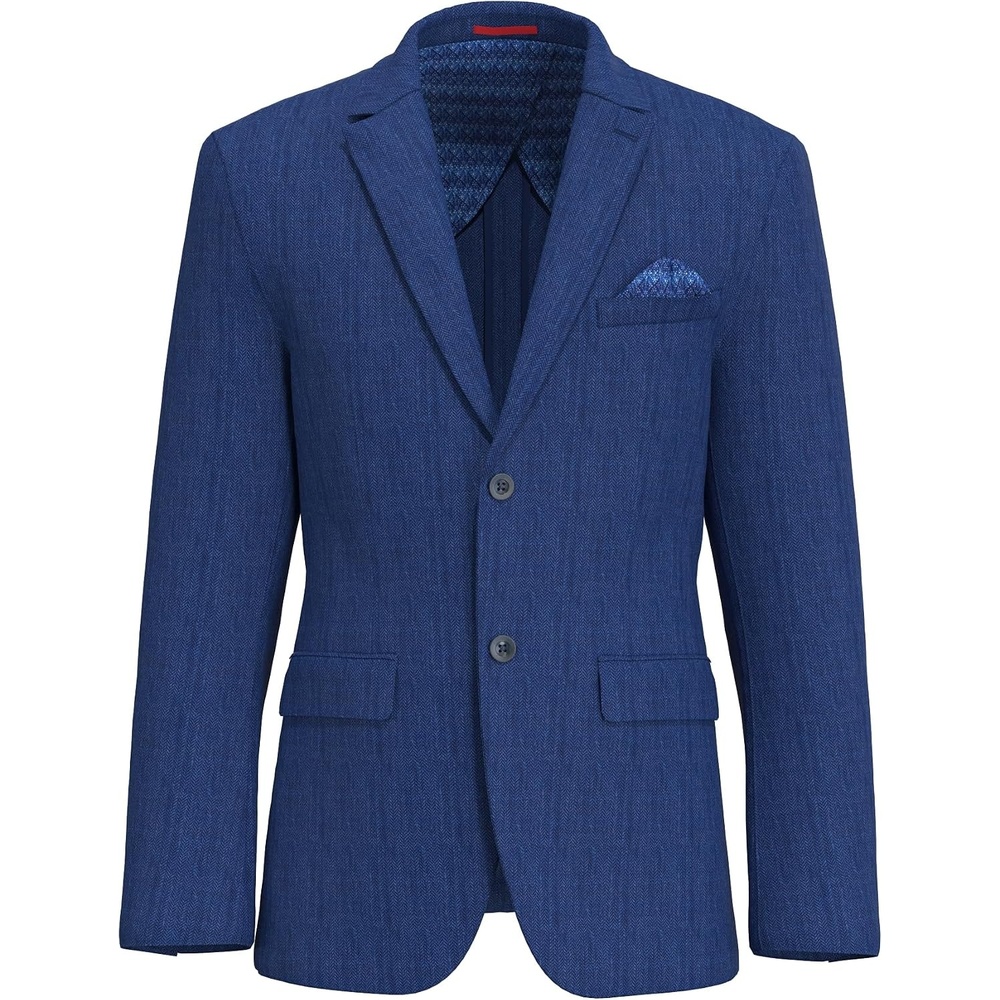 image:imageLucky Brand Mens Light Blue Herringbone Knit Sport Coat Slim Fit 2 Button Notch Collar