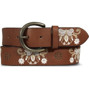 Lucky Brand Women’s Embroidered Leather Belt | Stylish | Classic | Western-Inspired | American Heritage | Jean | Pant(Vintage – Tan)